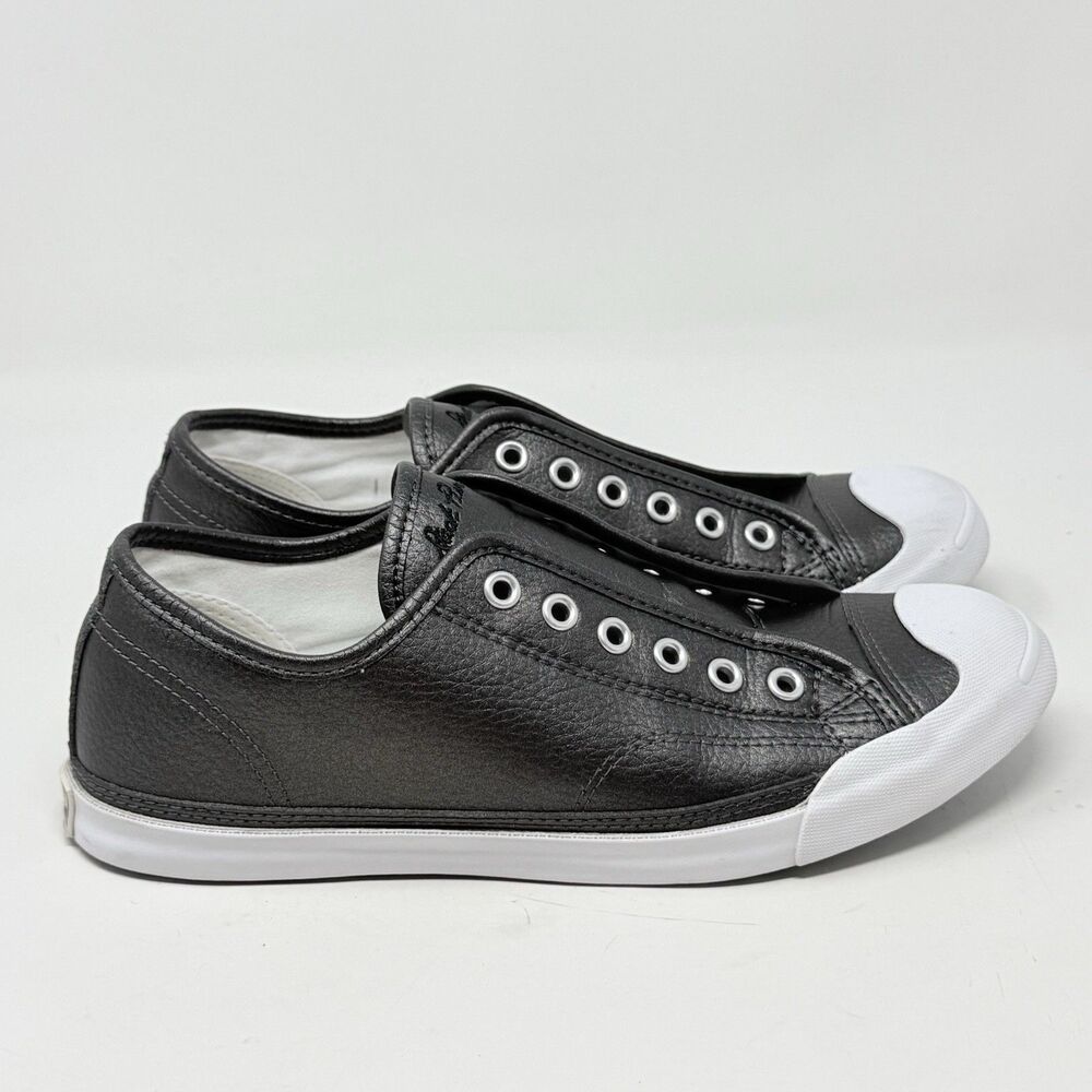 Converse Jack Purcell Sneakers Womens 8.5 Black Leather Slip On Laceless Shoes